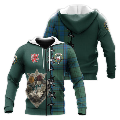 Printivon Lockhart Tartan Hoodie Lion Rampant And Celtic Thistle Style