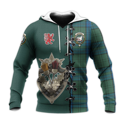 Printivon Lockhart Tartan Hoodie Lion Rampant And Celtic Thistle Style