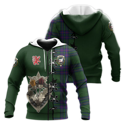 Printivon Lockhart Modern Tartan Hoodie Lion Rampant And Celtic Thistle Style