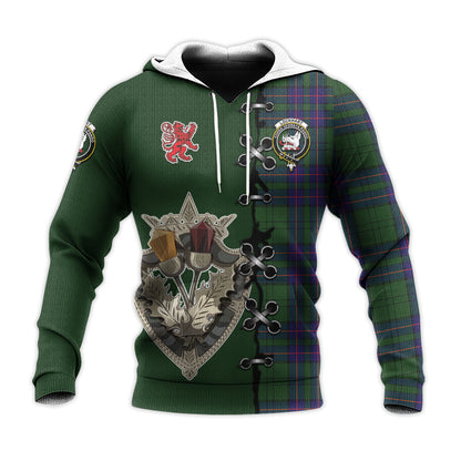 Printivon Lockhart Modern Tartan Hoodie Lion Rampant And Celtic Thistle Style