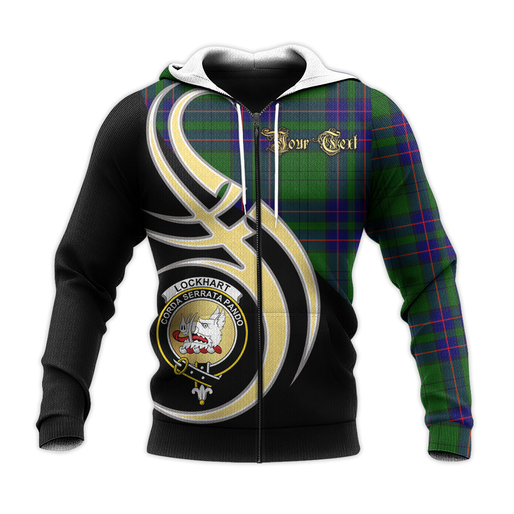 Printivon Lockhart Modern Clan Believe In Me Crest Tartan Knitted Hoodie Custom Your Text