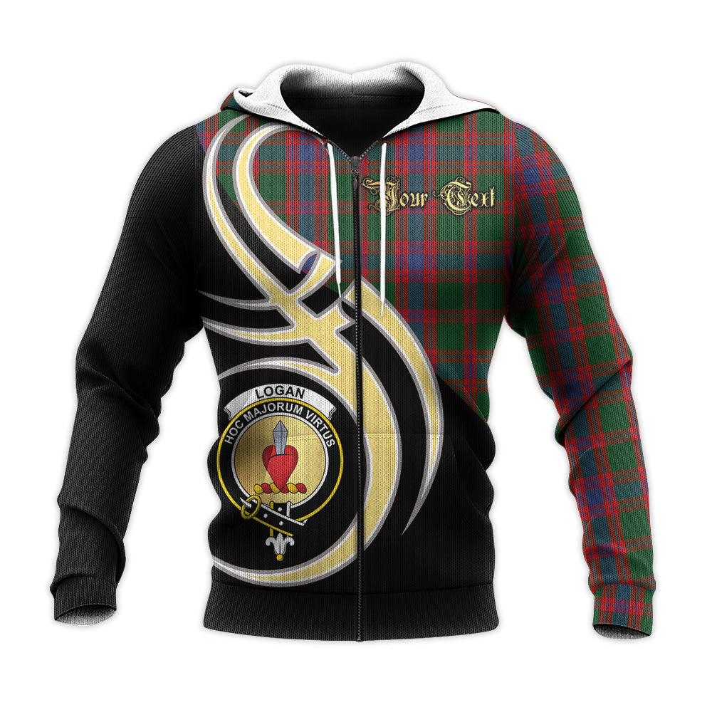 Printivon Logan Clan Believe In Me Crest Tartan Knitted Hoodie Custom Your Text