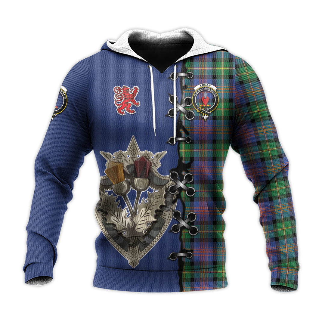 Printivon Logan Ancient Tartan Hoodie Lion Rampant And Celtic Thistle Style