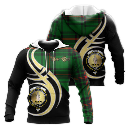 Printivon Logie Clan Believe In Me Crest Tartan Knitted Hoodie Custom Your Text