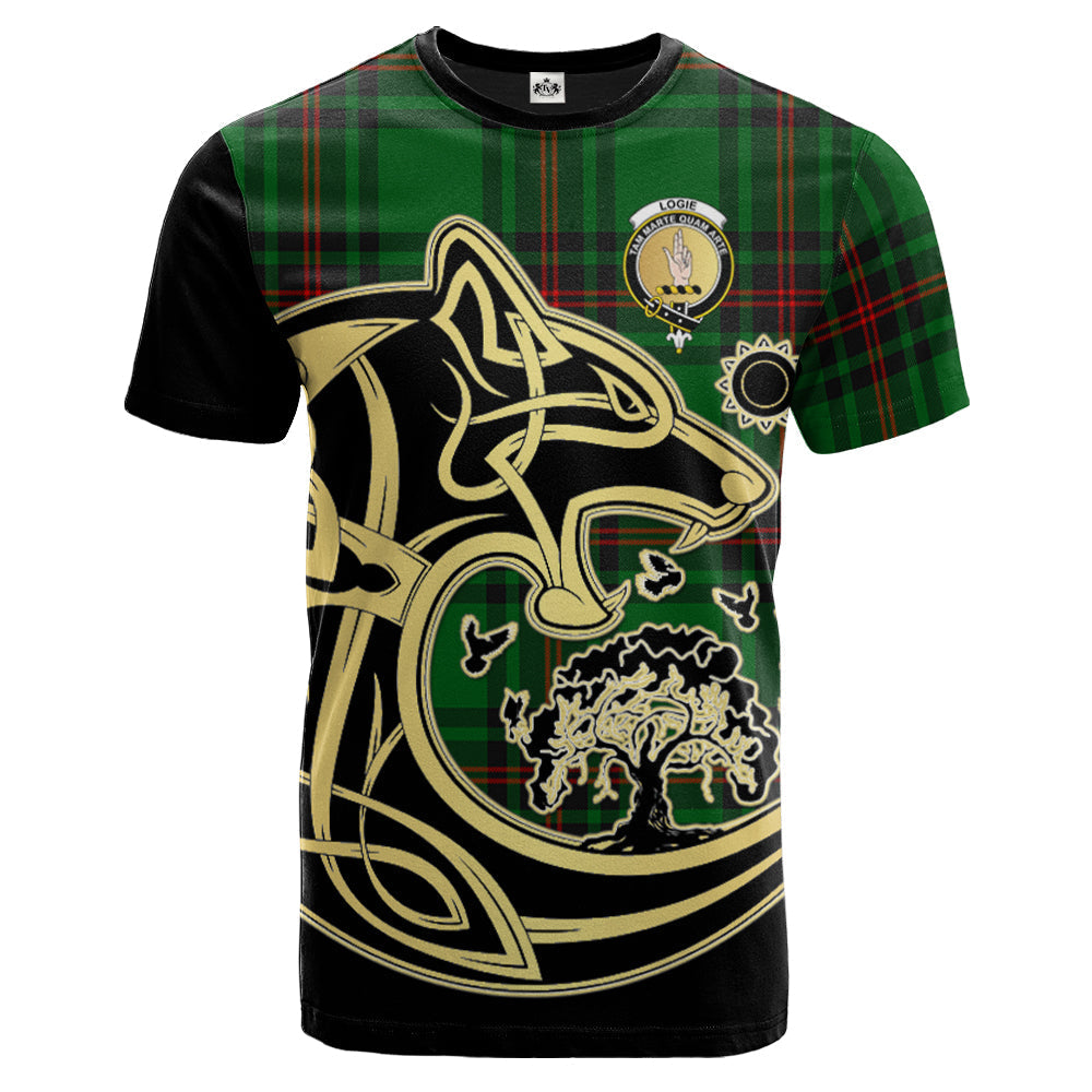 Printivon Logie Crest Celtic Wolf Tartan T Shirt Custom Your Text