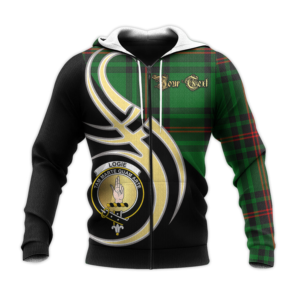 Printivon Logie Clan Believe In Me Crest Tartan Knitted Hoodie Custom Your Text