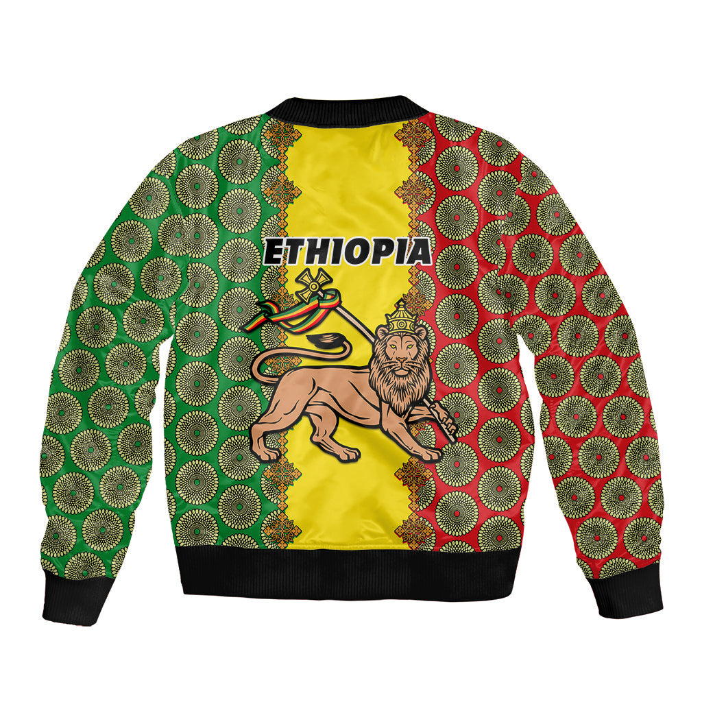 Ethiopia Bomber Jacket Ethiopian Lion Of Judah With African Pattern