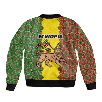 Ethiopia Bomber Jacket Ethiopian Lion Of Judah With African Pattern