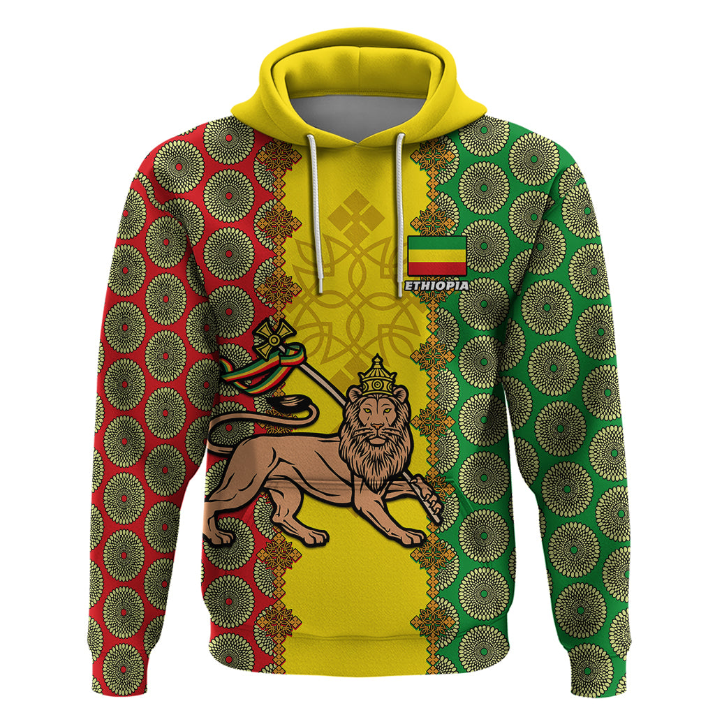 Ethiopia Hoodie Ethiopian Lion Of Judah With African Pattern