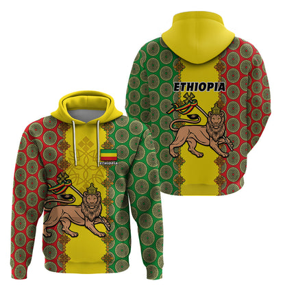 Ethiopia Hoodie Ethiopian Lion Of Judah With African Pattern