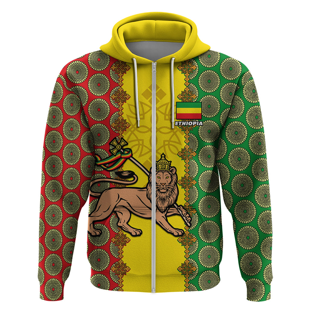 Ethiopia Hoodie Ethiopian Lion Of Judah With African Pattern