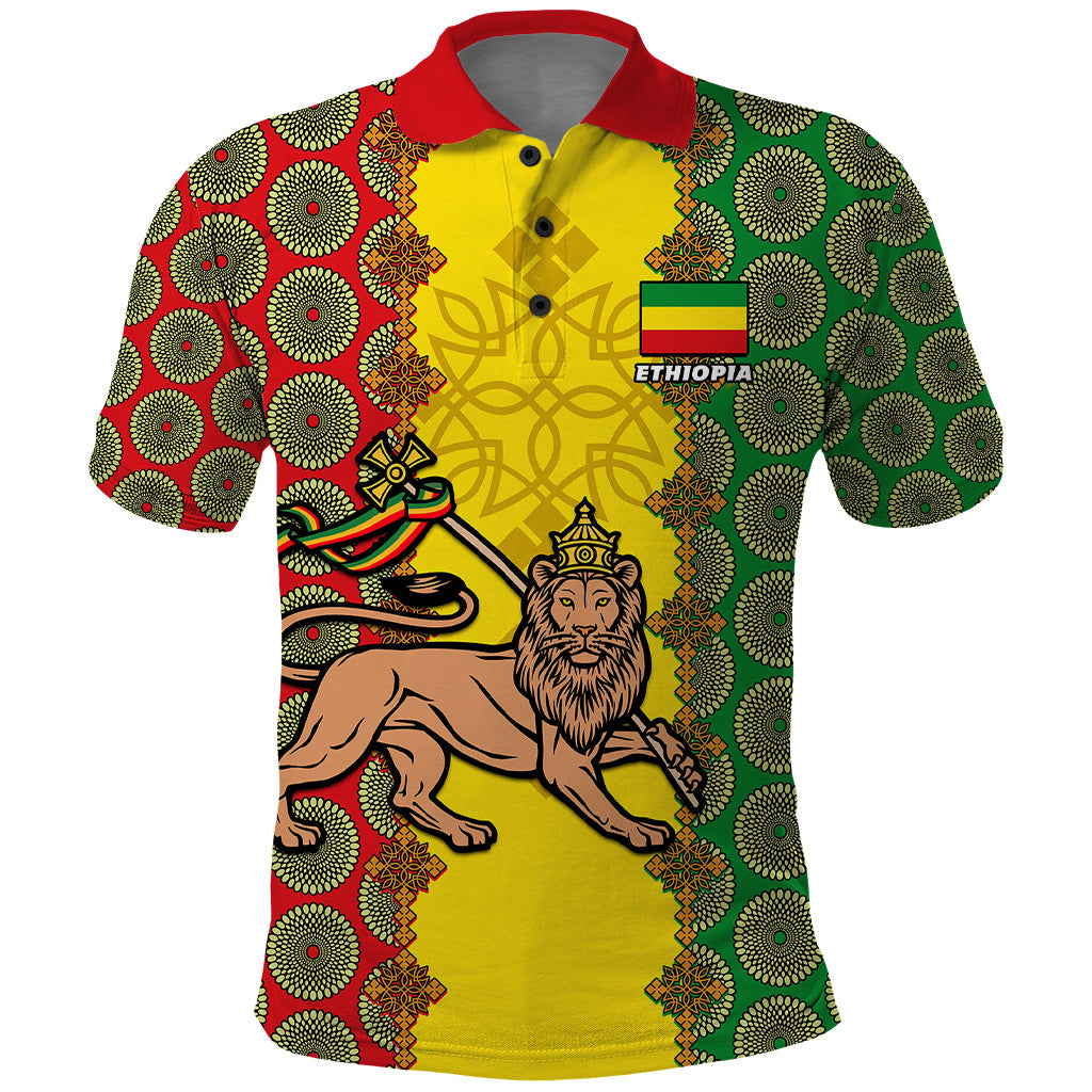 Ethiopia Polo Shirt Ethiopian Lion Of Judah With African Pattern