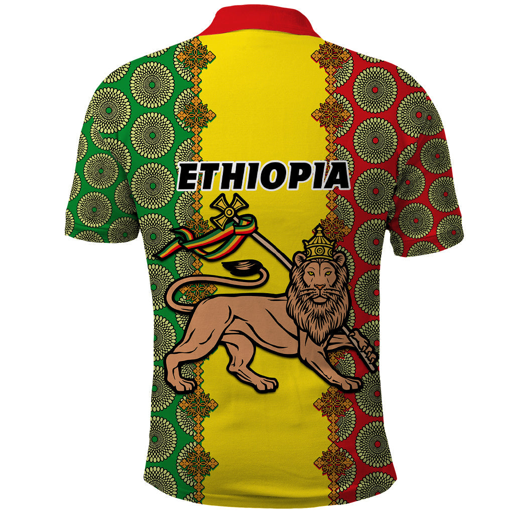 Ethiopia Polo Shirt Ethiopian Lion Of Judah With African Pattern