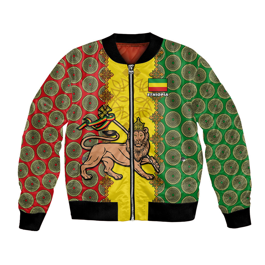 Personalised Ethiopia Bomber Jacket Ethiopian Lion Of Judah With African Pattern