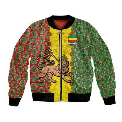 Personalised Ethiopia Bomber Jacket Ethiopian Lion Of Judah With African Pattern