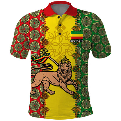 Personalised Ethiopia Polo Shirt Ethiopian Lion Of Judah With African Pattern