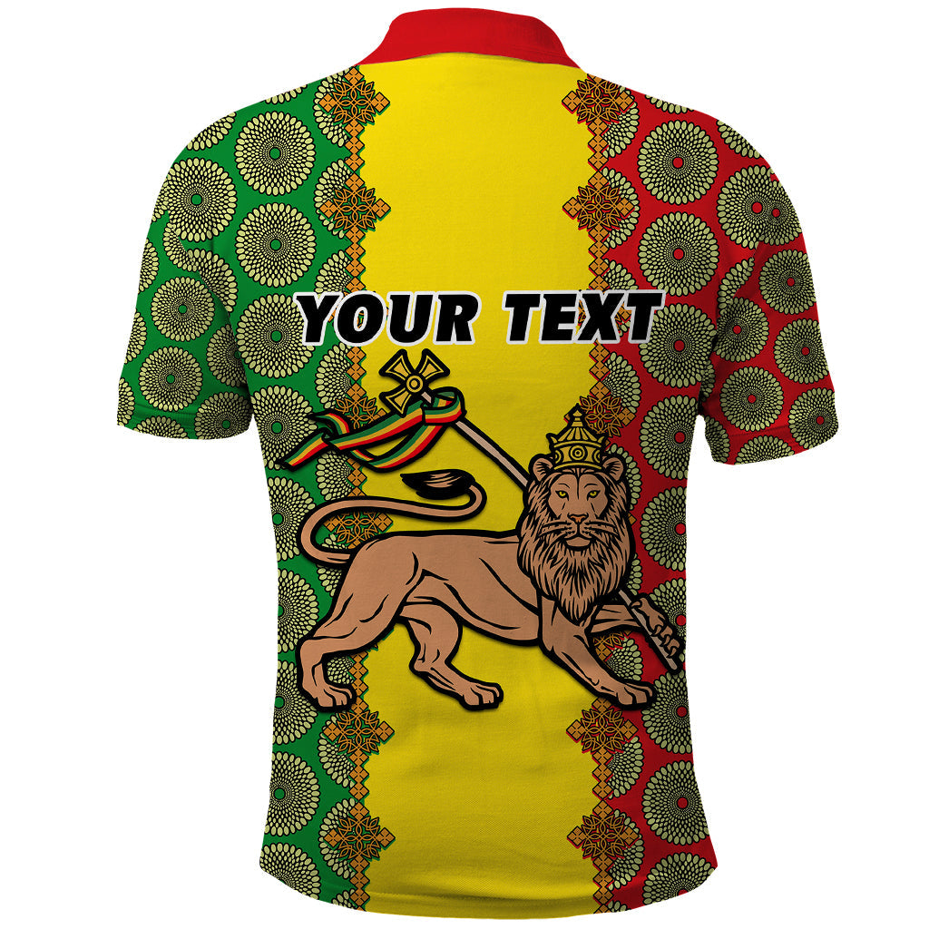 Personalised Ethiopia Polo Shirt Ethiopian Lion Of Judah With African Pattern