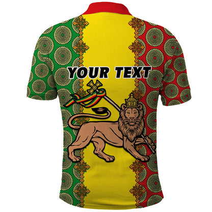 Personalised Ethiopia Polo Shirt Ethiopian Lion Of Judah With African Pattern