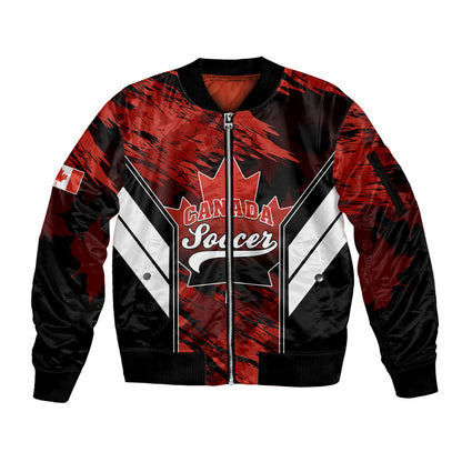 Canada Soccer Sleeve Zip Bomber Jacket Canadian Maple Sporty Style