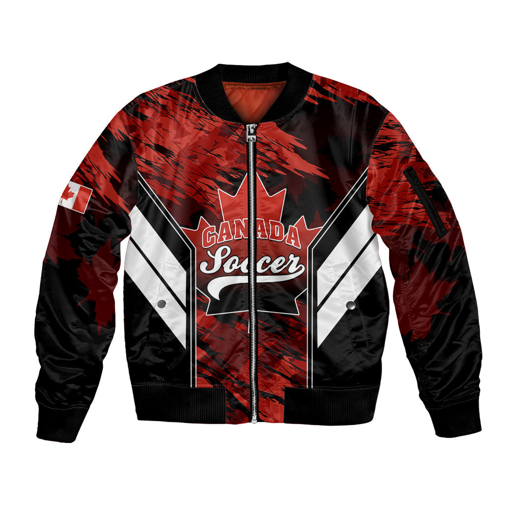 Personalised Canada Soccer Sleeve Zip Bomber Jacket Canadian Maple Sporty Style