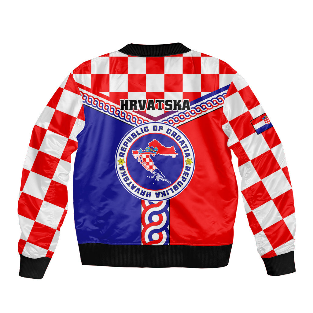Croatia Sleeve Zip Bomber Jacket Hrvatska Interlace With Coat Of Arms