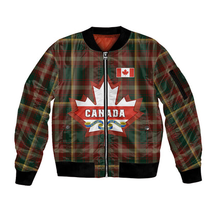 Canada Sleeve Zip Bomber Jacket Canadian Coat Of Arms Mix Maple Leaf Tartan