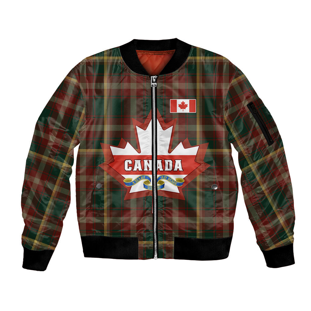 Custom Canada Sleeve Zip Bomber Jacket Canadian Coat Of Arms Mix Maple Leaf Tartan