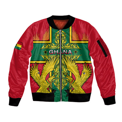 Custom Ghana Sleeve Zip Bomber Jacket Ghana Cross Of Saint George With Tawny Eagles LT01