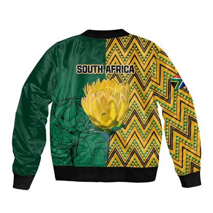 South Africa Sleeve Zip Bomber Jacket Springbok and Proteas African Pattern LT01