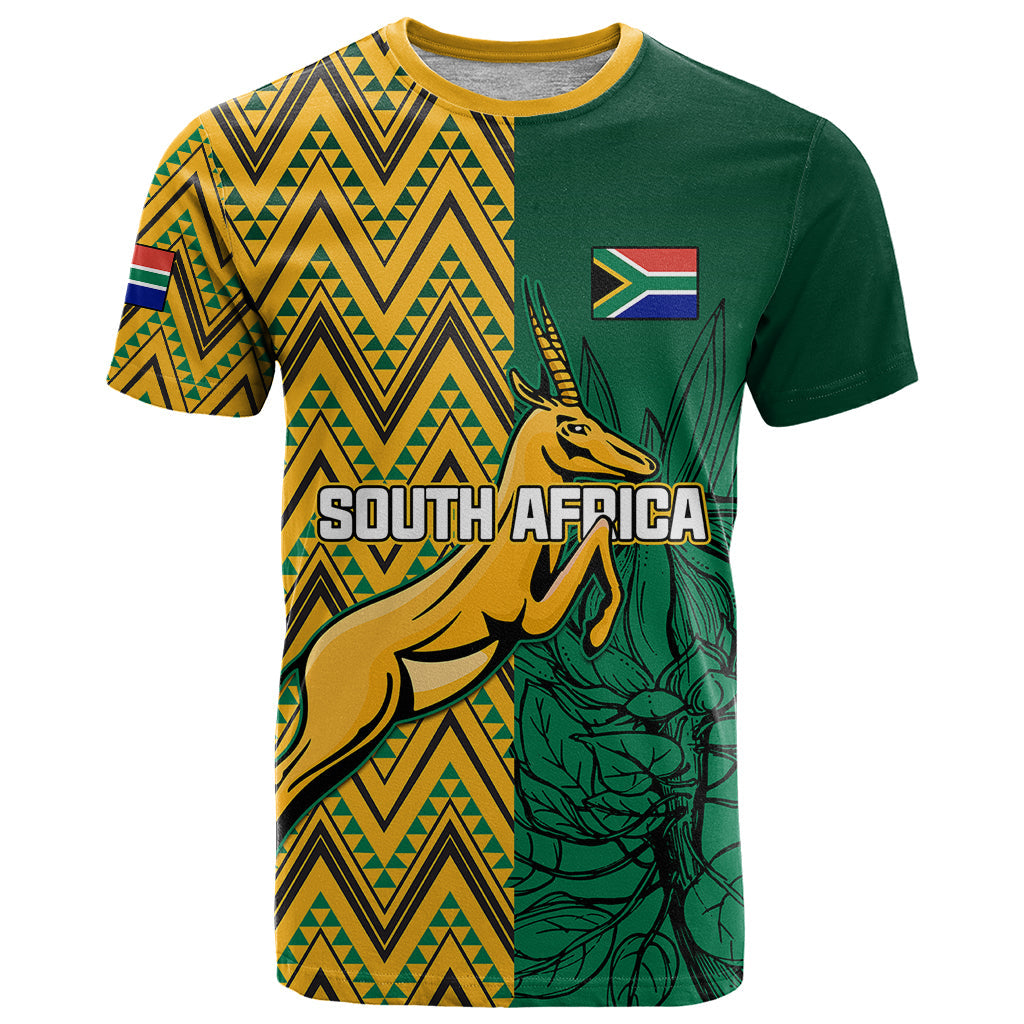 Personalised South Africa T Shirt Springbok and Proteas African Pattern LT01