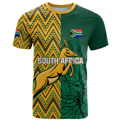 Personalised South Africa T Shirt Springbok and Proteas African Pattern LT01