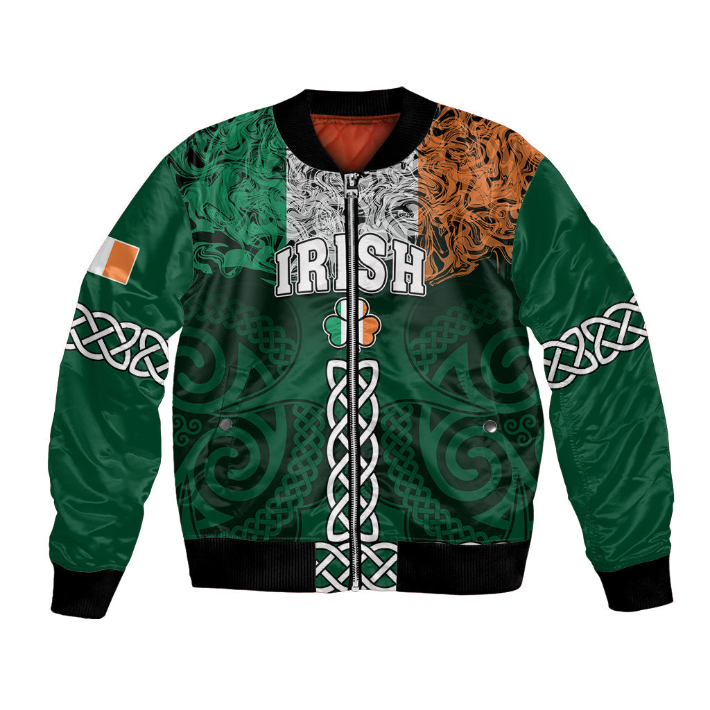Ireland Bomber Jacket Irish Shamrock Mix Celtic Knotwork Pattern
