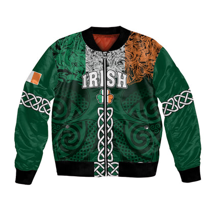 Ireland Bomber Jacket Irish Shamrock Mix Celtic Knotwork Pattern