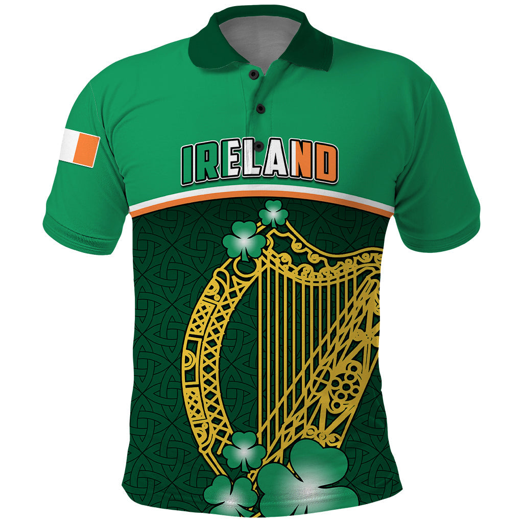 Ireland Polo Shirt Irish Shamrock Harp Mix Celtic Pattern