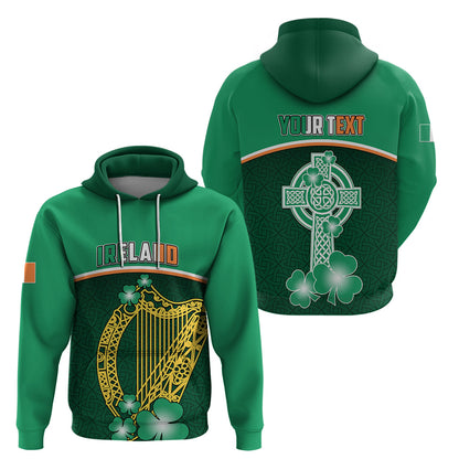 Personalised Ireland Hoodie Irish Shamrock Harp Mix Celtic Pattern