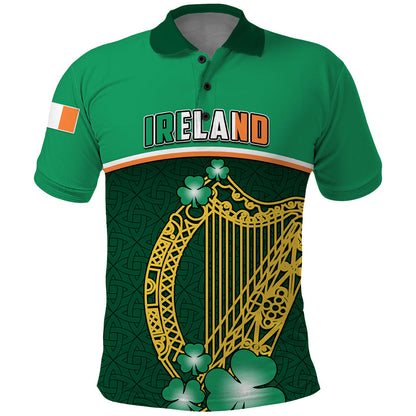 Personalised Ireland Polo Shirt Irish Shamrock Harp Mix Celtic Pattern