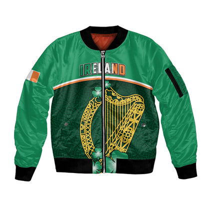 Personalised Ireland Sleeve Zip Bomber Jacket Irish Shamrock Harp Mix Celtic Pattern