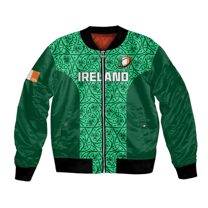 Ireland Rugby Bomber Jacket Irish Celtic Cross Mix Shamrock Pattern