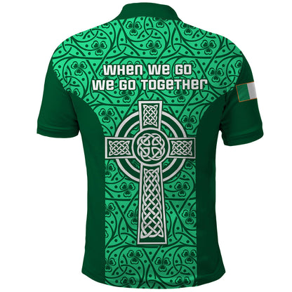 Ireland Rugby Polo Shirt Irish Celtic Cross Mix Shamrock Pattern