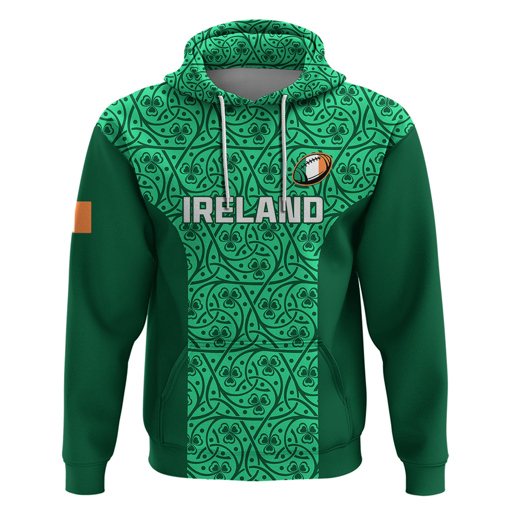 Custom Ireland Rugby Hoodie Irish Celtic Cross Mix Shamrock Pattern