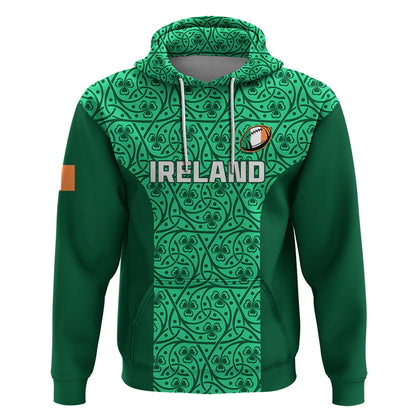 Custom Ireland Rugby Hoodie Irish Celtic Cross Mix Shamrock Pattern
