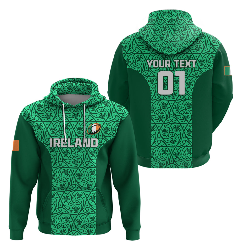 Custom Ireland Rugby Hoodie Irish Celtic Cross Mix Shamrock Pattern