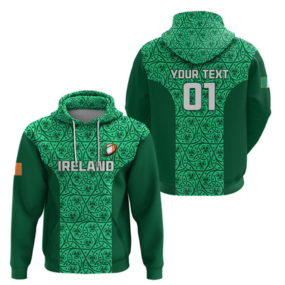 Custom Ireland Rugby Hoodie Irish Celtic Cross Mix Shamrock Pattern