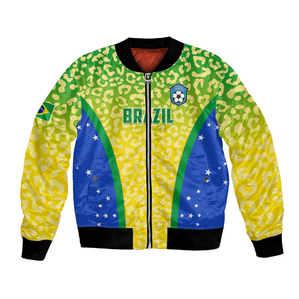 Brazil Football Bomber Jacket Brasil Leopard Pattern