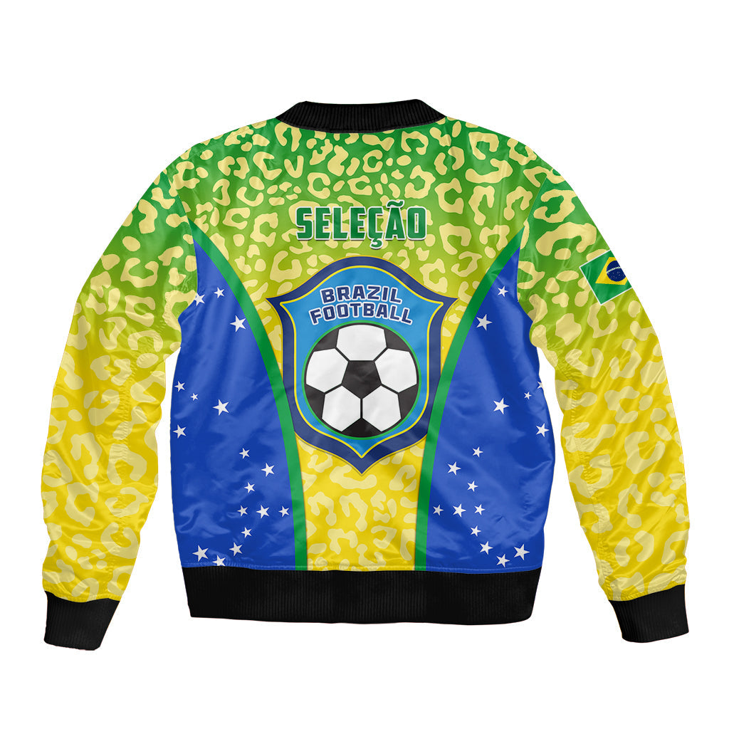 Brazil Football Bomber Jacket Brasil Leopard Pattern