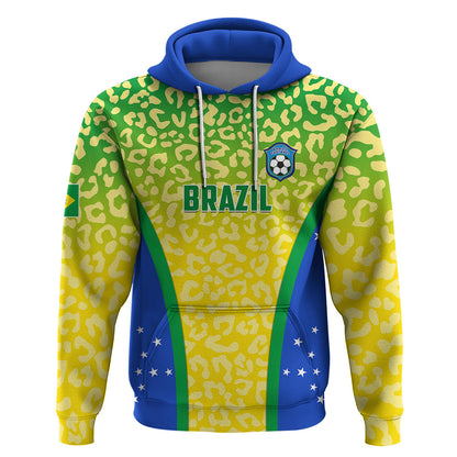 Personalised Brazil Football Hoodie Brasil Leopard Pattern