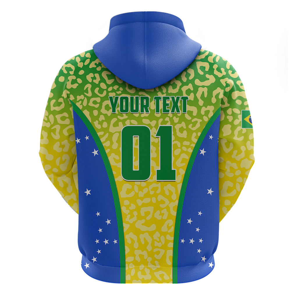 Personalised Brazil Football Hoodie Brasil Leopard Pattern