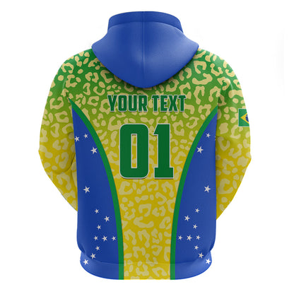 Personalised Brazil Football Hoodie Brasil Leopard Pattern