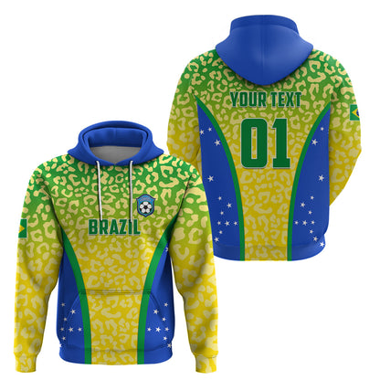 Personalised Brazil Football Hoodie Brasil Leopard Pattern