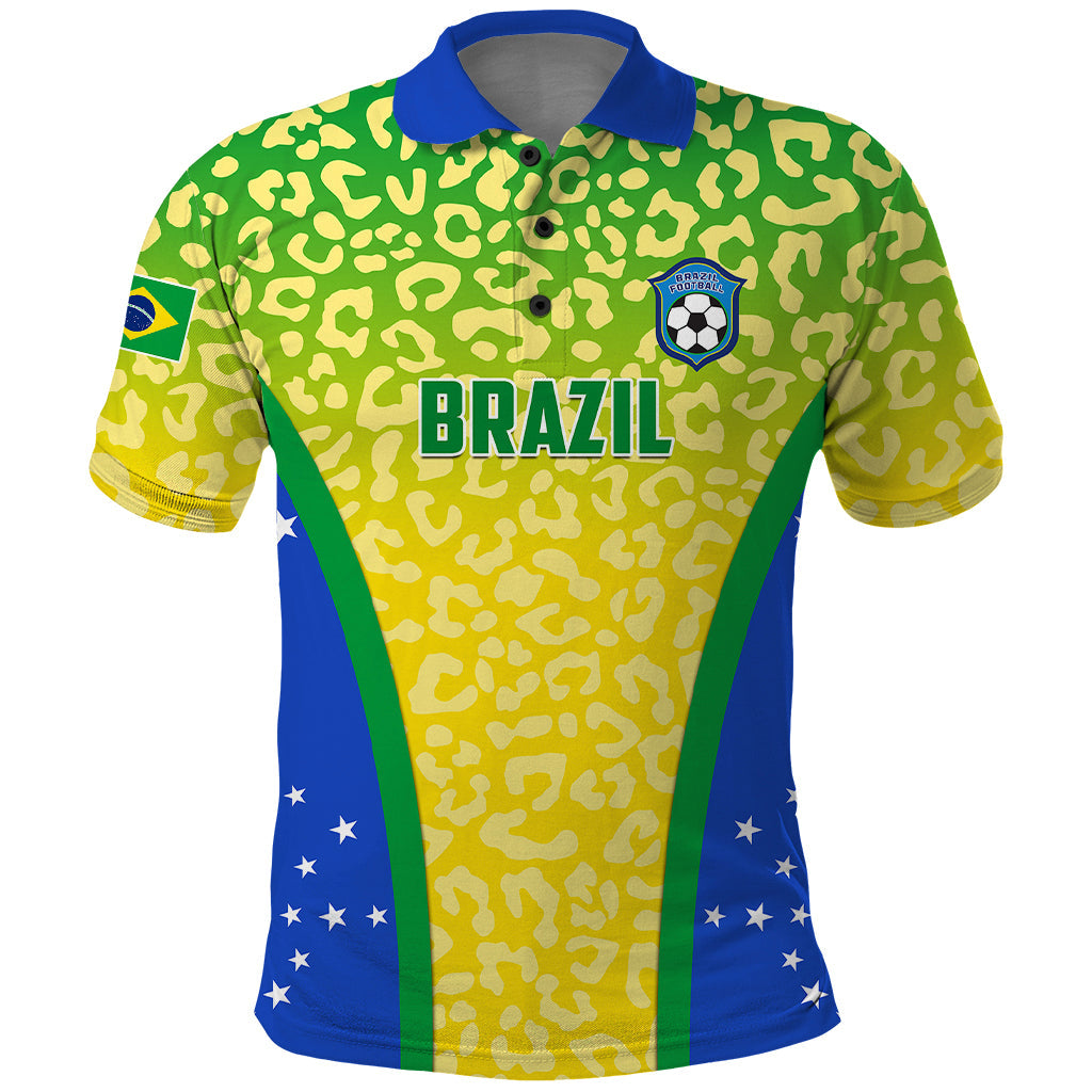 Personalised Brazil Football Polo Shirt Brasil Leopard Pattern